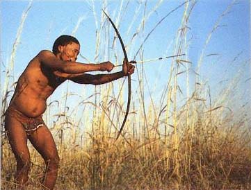 A Khoisan man hunting.  Though some Khoisan have adopted modern customs, other still live in the traditional way.