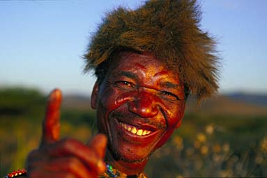 A Hadzabe man in Tanzania.  The Hadzbe still speak a click language.